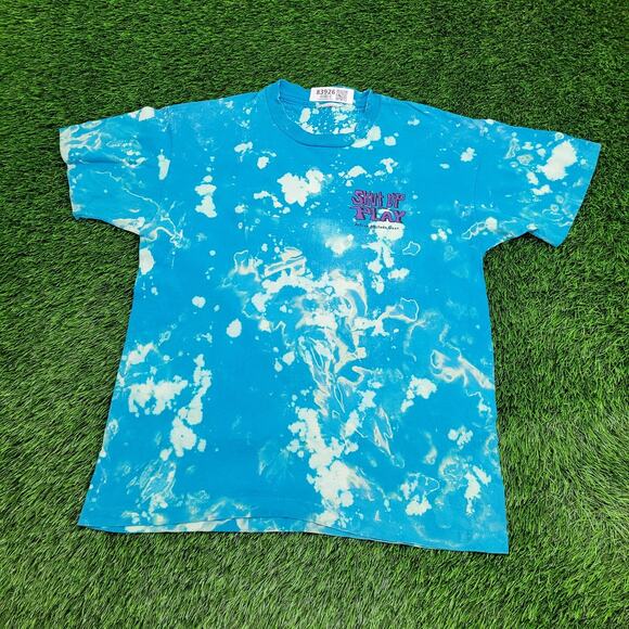 Vintage 90s Basketball Shirt M/L 21x27 Blue Bleached Ballin - Picture 2 of 15